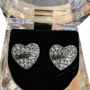 Juicy Couture pave heart stud earrings Clear Rhinestones
